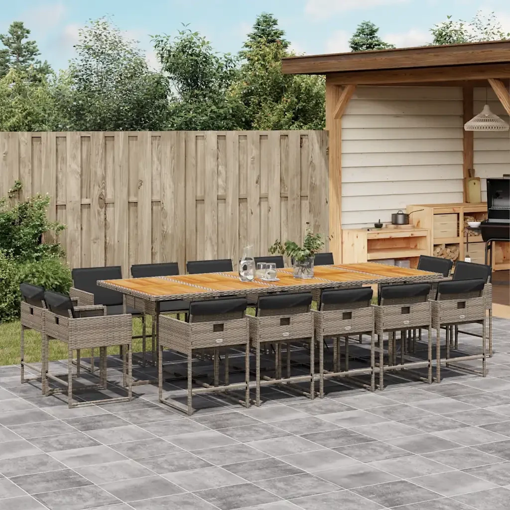 Set da Pranzo da Giardino 15 pz con Cuscini Grigio Polyrattan 3211418