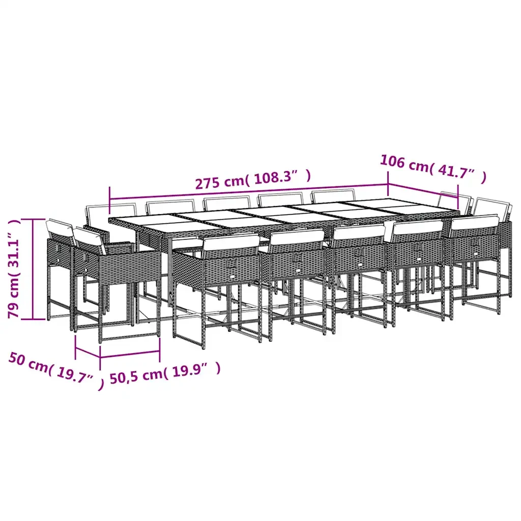 Set da Pranzo da Giardino 15 pz con Cuscini Grigio Polyrattan 3211418 - Image 5