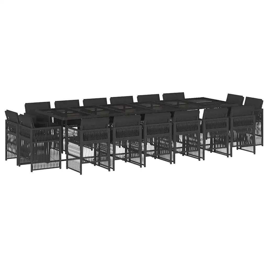 Set da Pranzo da Giardino 17 pz con Cuscini Nero in Polyrattan 3211063 - Image 2