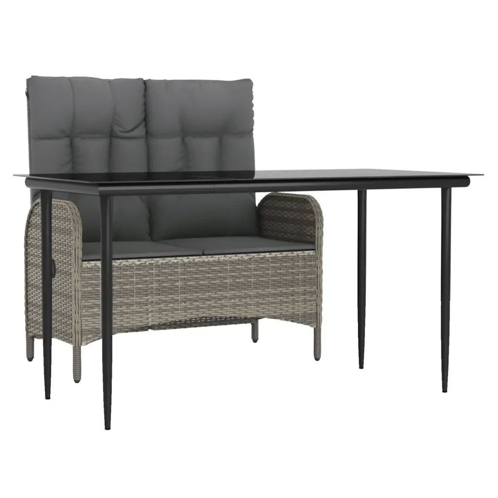 Set da Pranzo da Giardino 2 pz con Cuscini in Polyrattan Grigio - Image 2
