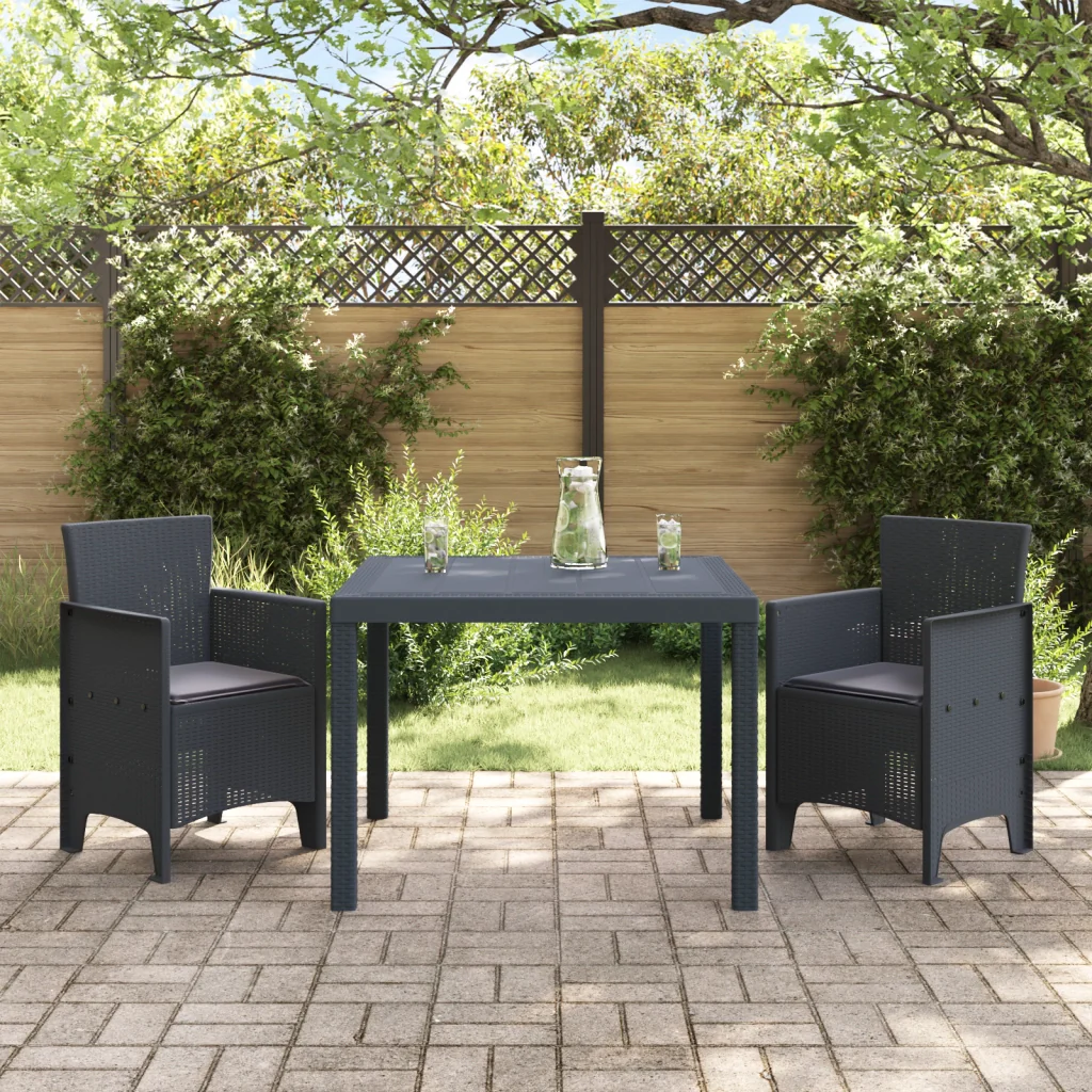 Set da pranzo da giardino 3 pezzi con cuscini Anthracite Polirattan - Image 2