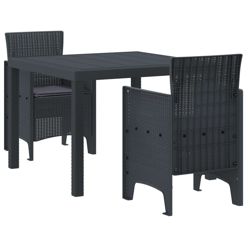 Set da pranzo da giardino 3 pezzi con cuscini Anthracite Polirattan - Image 3