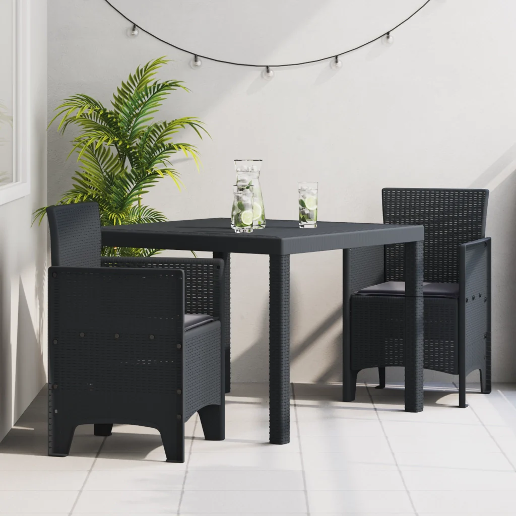Set da pranzo da giardino 3 pezzi con cuscini Anthracite Polirattan - Image 8