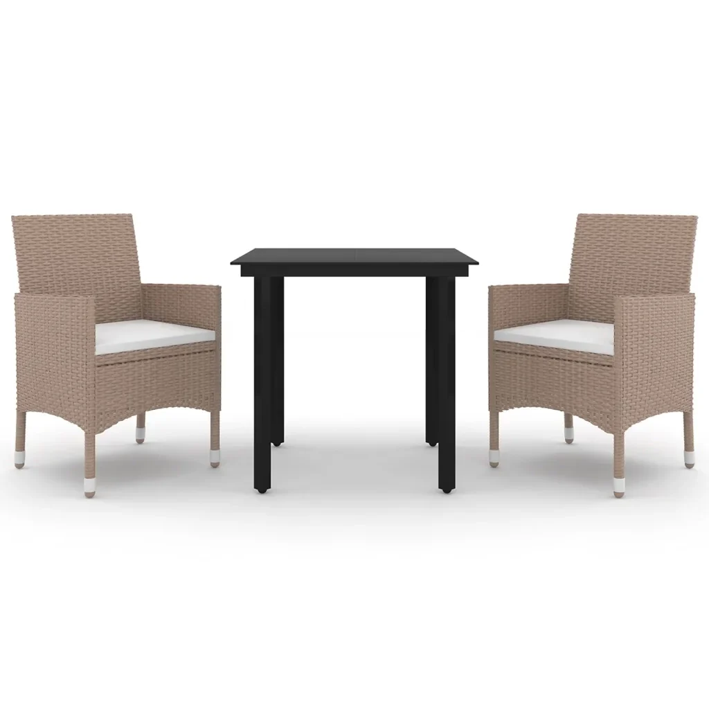 Set da Pranzo da Giardino 3 pz con Cuscini Polyrattan e Vetro 3099703 - Image 2