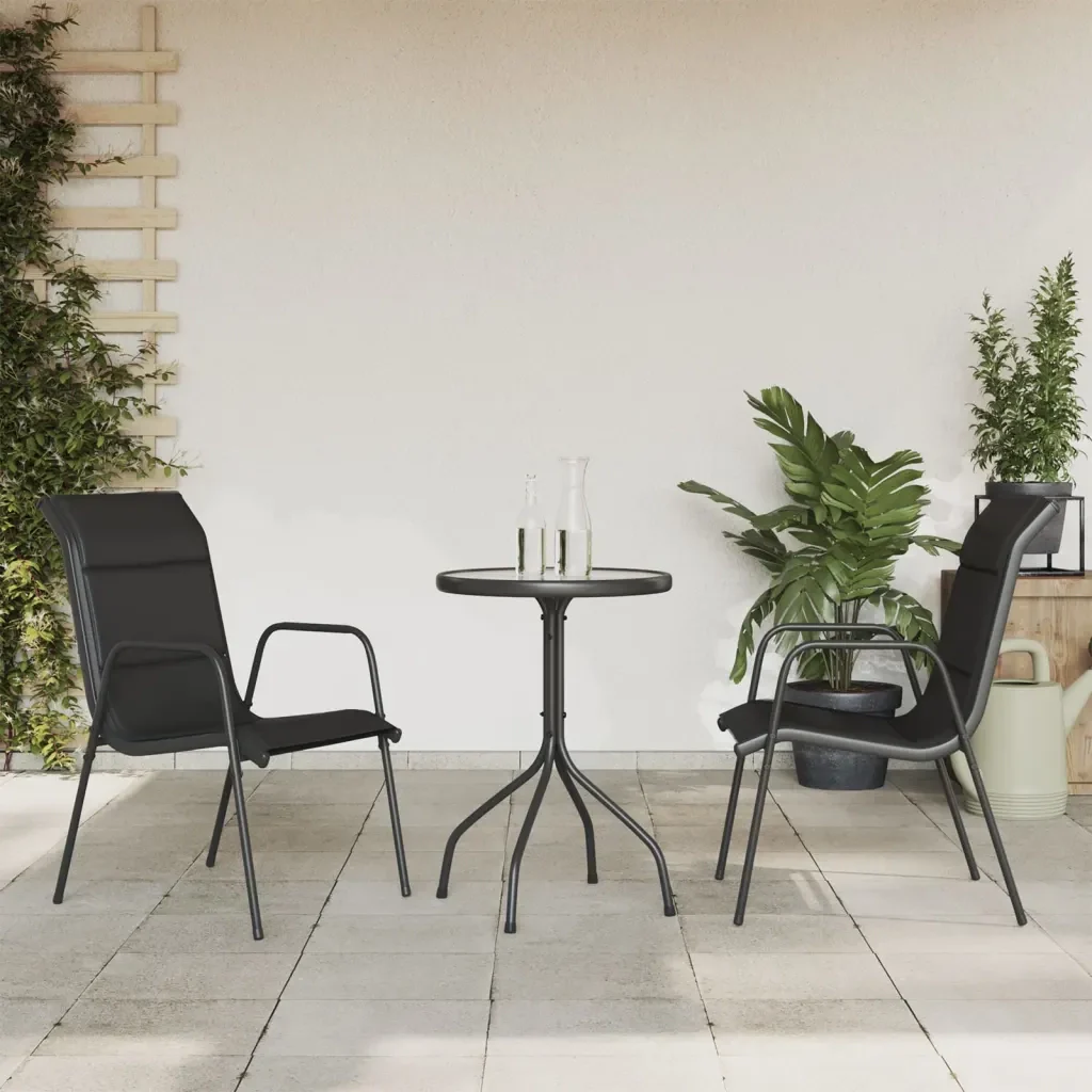 Set da Pranzo da Giardino 3 pz in Acciaio Nero 3203729