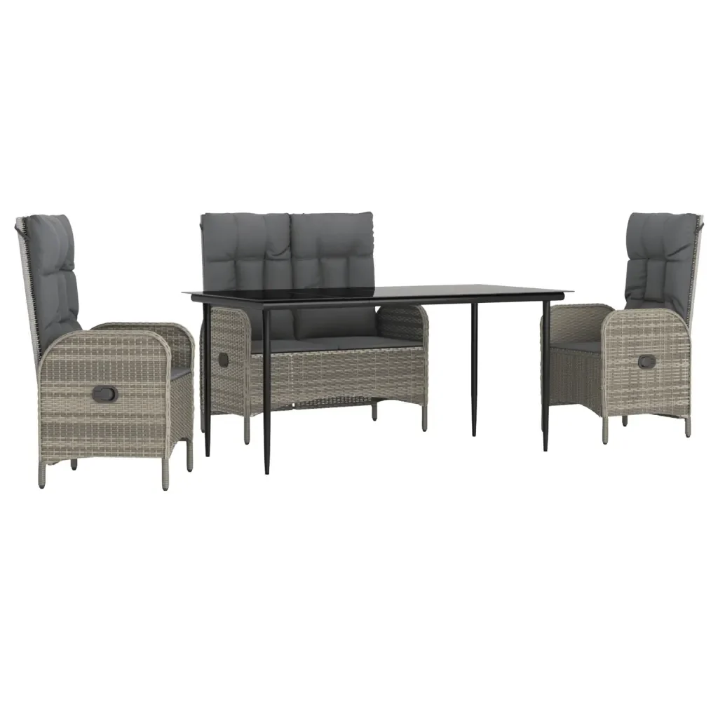 Set da Pranzo da Giardino 4 pz con Cuscini in Polyrattan Grigio 3203503 - Image 2