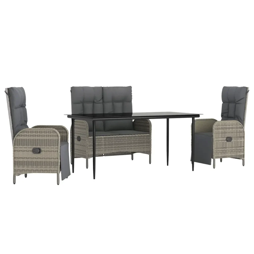 Set da Pranzo da Giardino 4 pz con Cuscini in Polyrattan Grigio 3203504 - Image 2