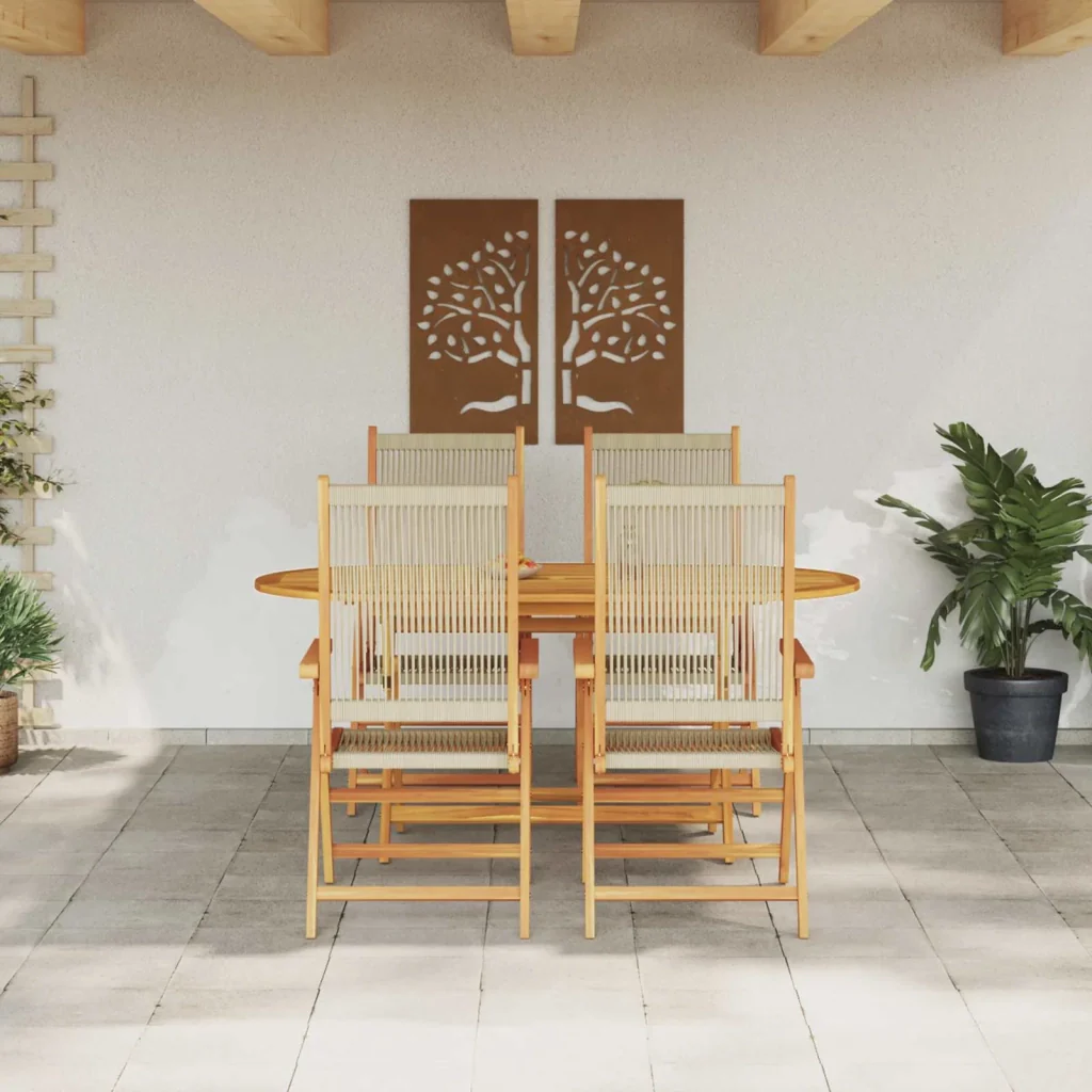 Set da Pranzo per Giardino 5 pcs Beige Legno di Acacia Massello 3375740