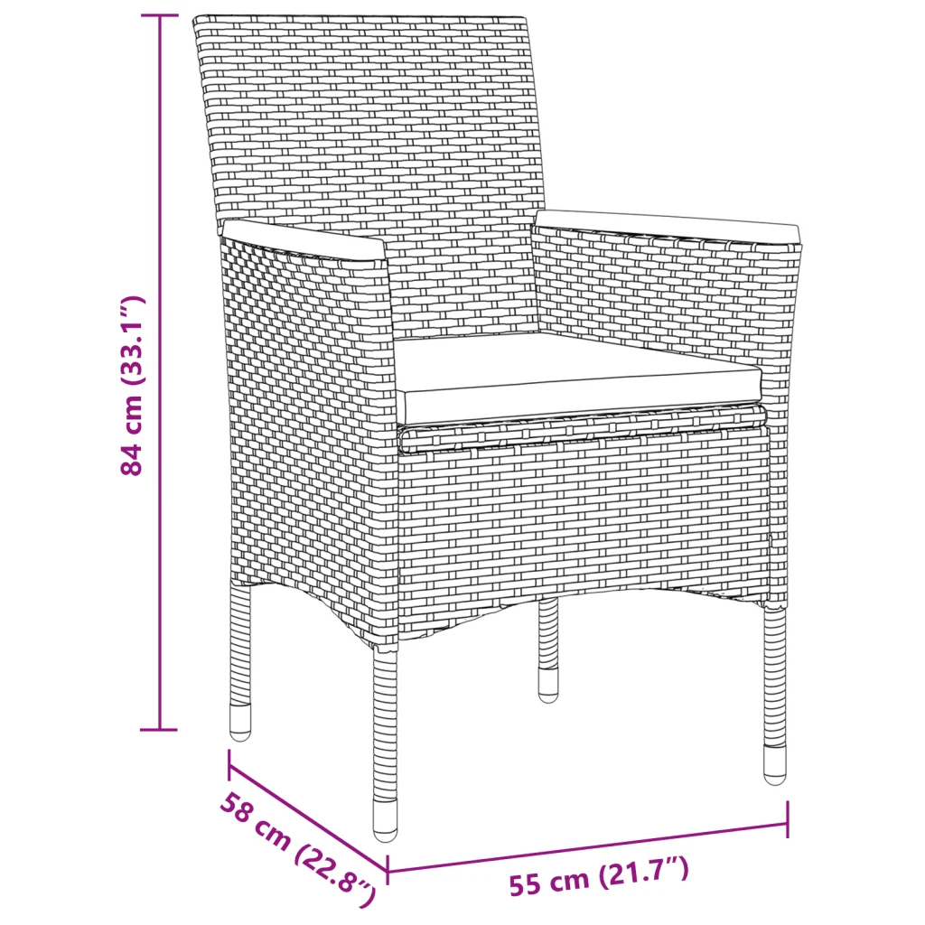 Set da Pranzo da Giardino 5 Pezzi Grigio in Rattan Poliestere - Image 10