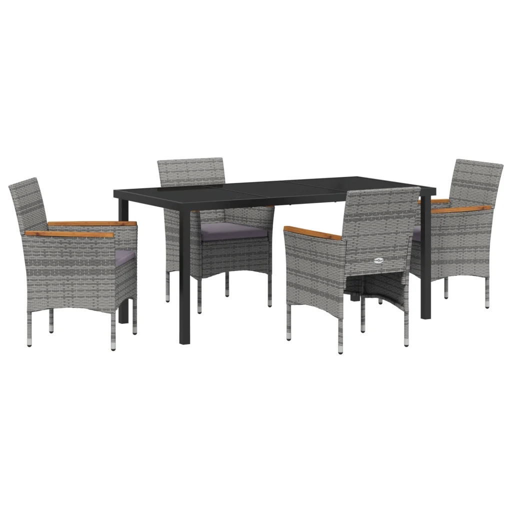Set da Pranzo da Giardino 5 Pezzi Grigio in Rattan Poliestere - Image 2