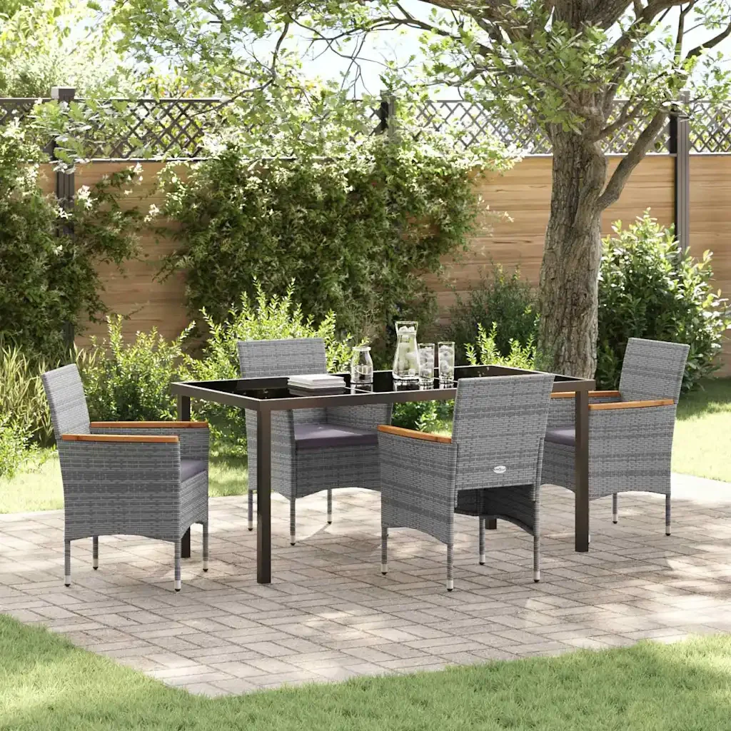 Set da Pranzo per Giardino con cuscino 5 pcs Grigio polyrattan 3379761