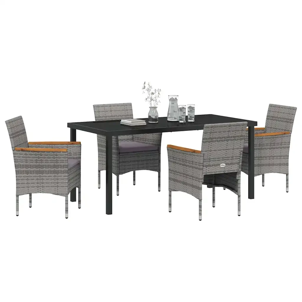 Set da Pranzo per Giardino con cuscino 5 pcs Grigio polyrattan 3379761 - Image 3
