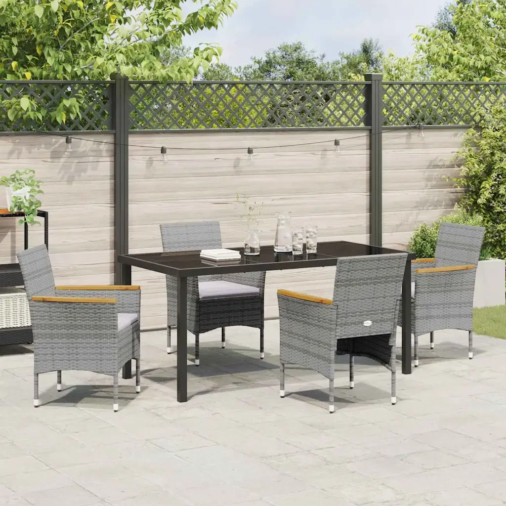 Set da Pranzo per Giardino con cuscino 5 pcs Grigio polyrattan 3379761 - Image 4