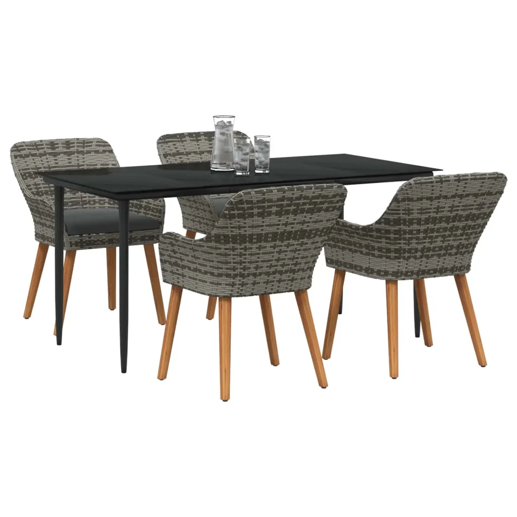 Set da Pranzo per Giardino con cuscino 5 pcs Grigio polyrattan 3261680 - Image 2