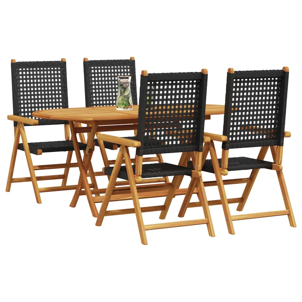 Set da Pranzo per Giardino 5 pcs Nero Legno di Acacia Massello 3375730 - Image 2