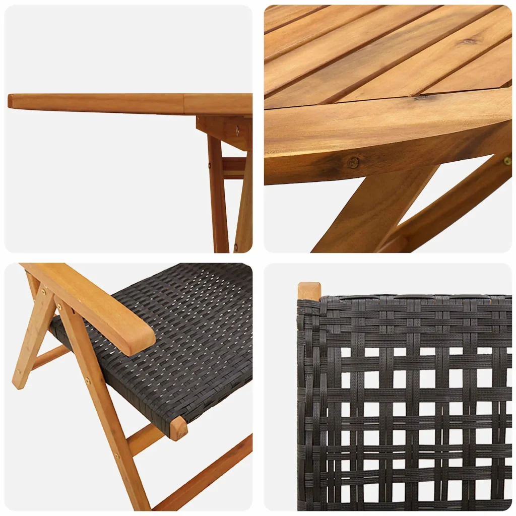 Set da Pranzo per Giardino 5 pcs Nero Legno di Acacia Massello 3375730 - Image 6