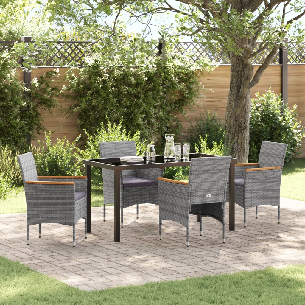 Set da Pranzo da Giardino 5 Pezzi - Rattan Polietilene Grigio