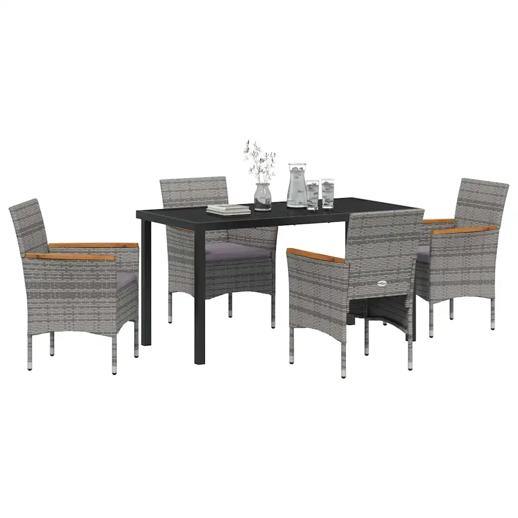 Set da Pranzo per Giardino con cuscino 5 pcs Grigio polyrattan 3379760 - Image 3