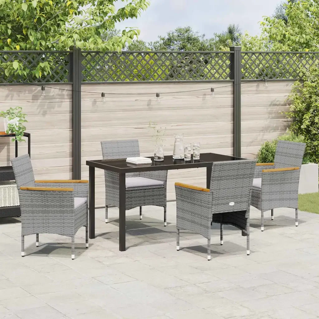 Set da Pranzo per Giardino con cuscino 5 pcs Grigio polyrattan 3379760 - Image 4
