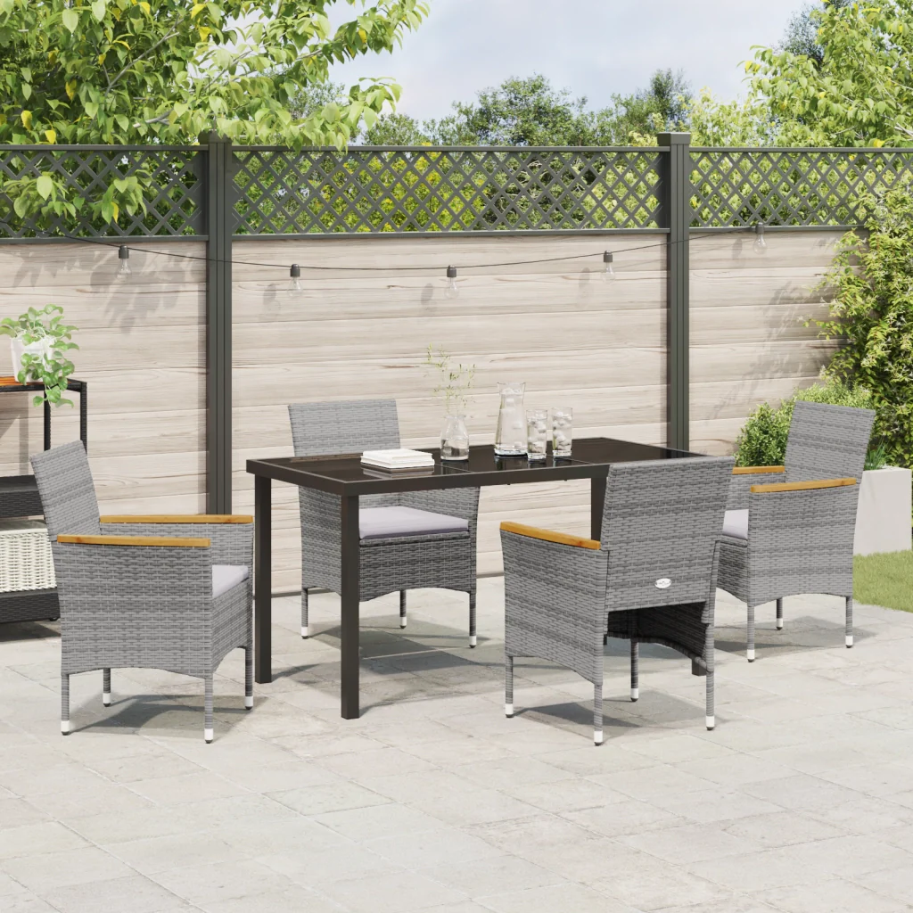 Set da Pranzo da Giardino 5 Pezzi - Rattan Polietilene Grigio - Image 4