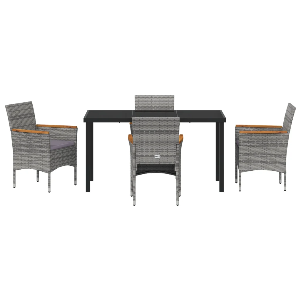 Set da Pranzo da Giardino 5 Pezzi - Rattan Polietilene Grigio - Image 7