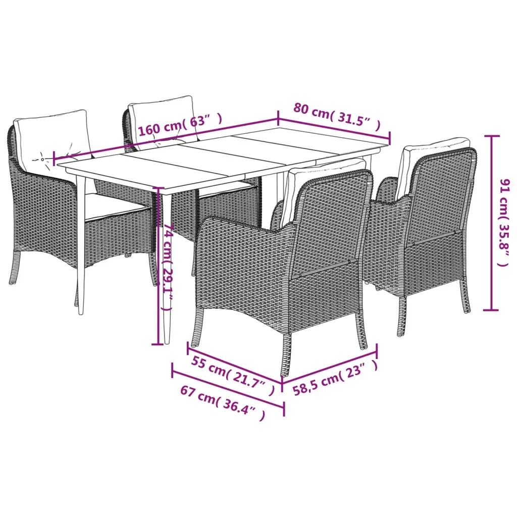 Set da Pranzo da Giardino 5 pz con Cuscini Beige in Polyrattan 3211979 - Image 7