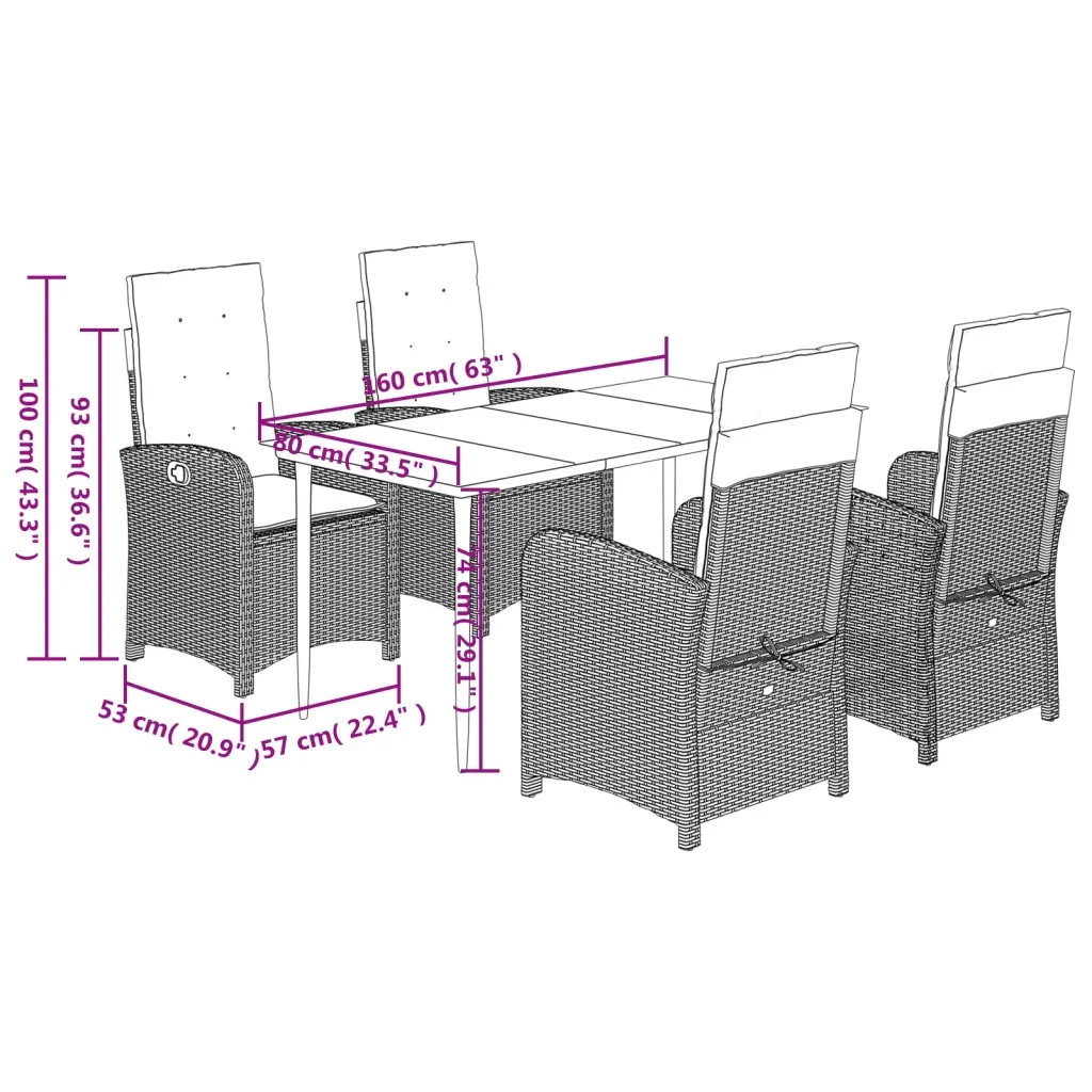 Set da Pranzo da Giardino 5 pz con Cuscini Beige in Polyrattan 3212374 - Image 9