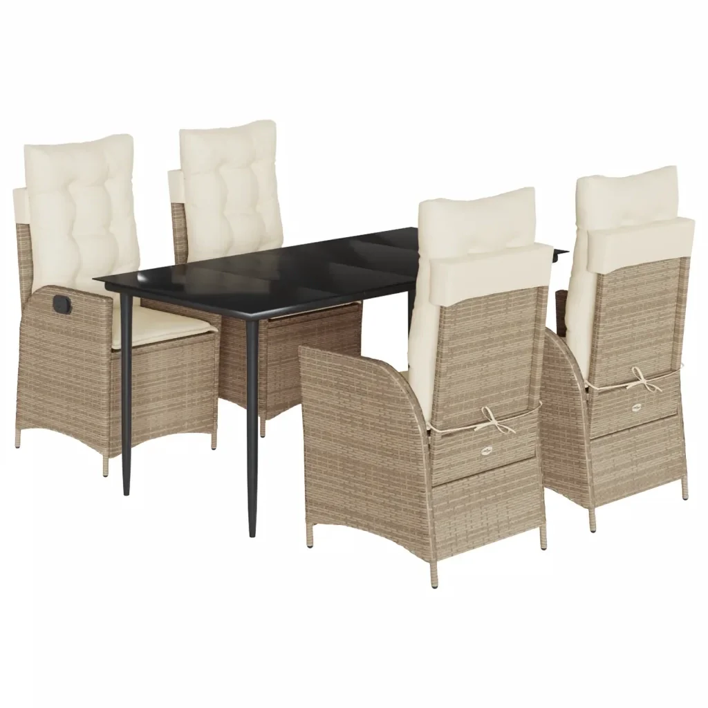Set da Pranzo da Giardino 5 pz con Cuscini Beige in Polyrattan 3213238 - Image 2