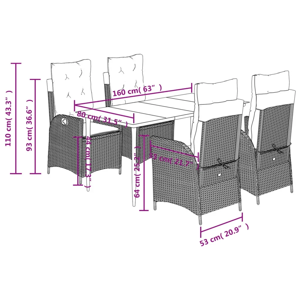 Set da Pranzo da Giardino 5 pz con Cuscini Beige in Polyrattan 3213238 - Image 9