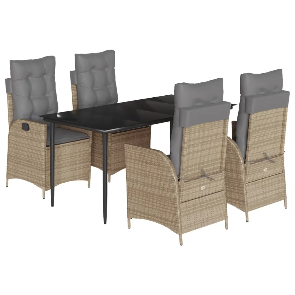 Set da Pranzo da Giardino 5 pz con Cuscini Beige in Polyrattan 3213258 - Image 2