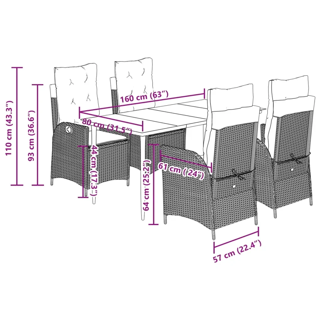 Set da Pranzo da Giardino 5 pz con Cuscini Beige in Polyrattan 3213258 - Image 9