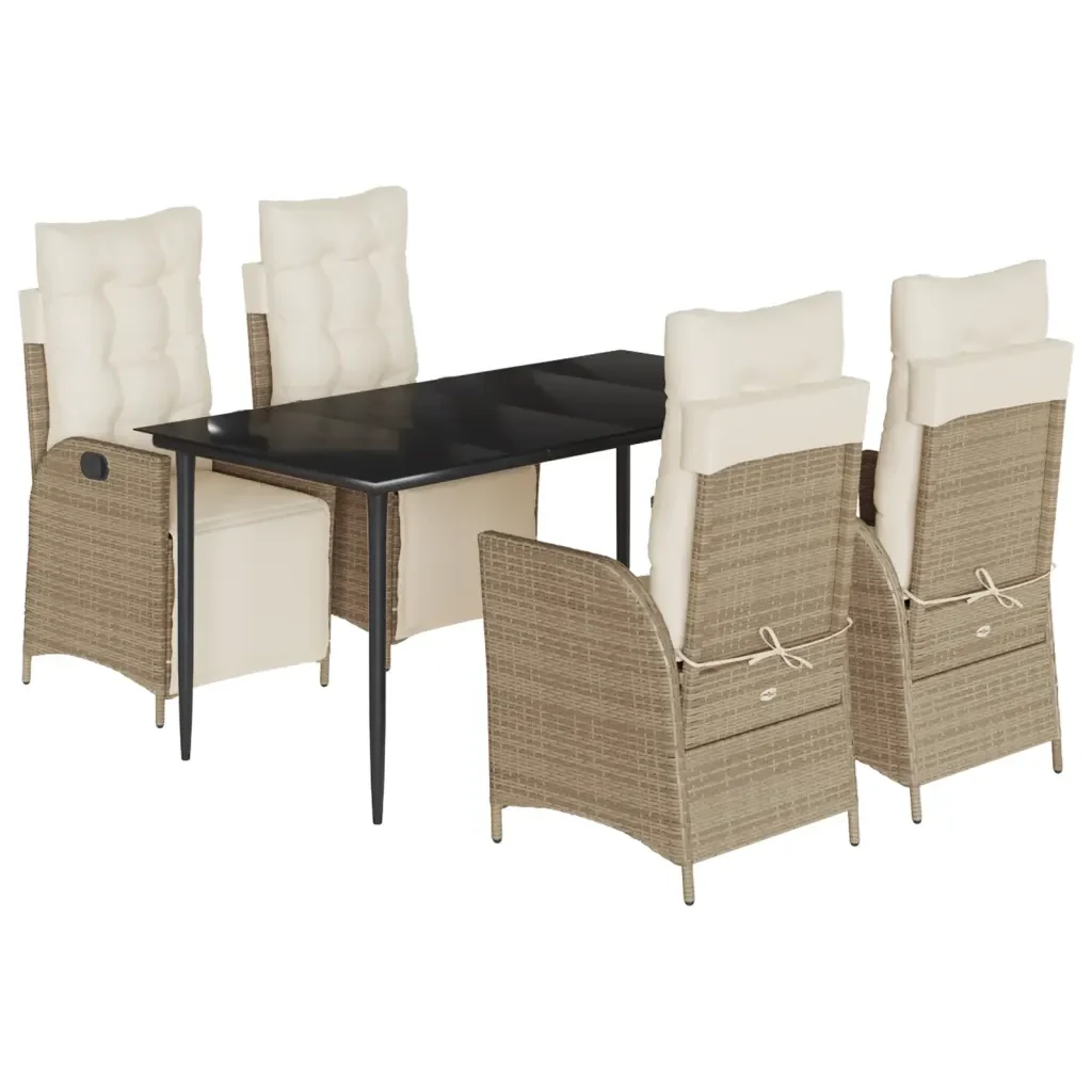 Set da Pranzo da Giardino 5 pz con Cuscini Beige in Polyrattan 3213437 - Image 2