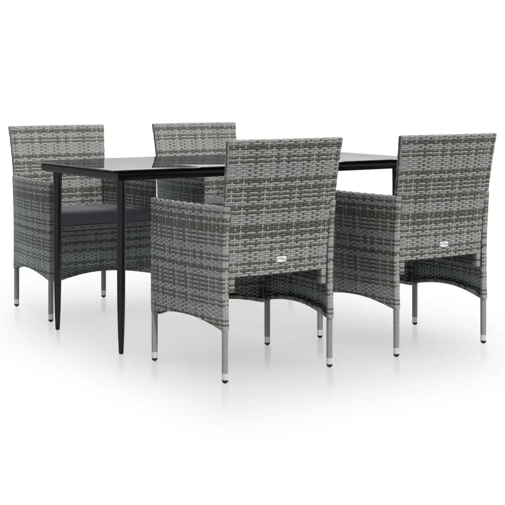 Set da Pranzo da Giardino 5 pz con Cuscini Grigio e Nero 3156620 - Image 2