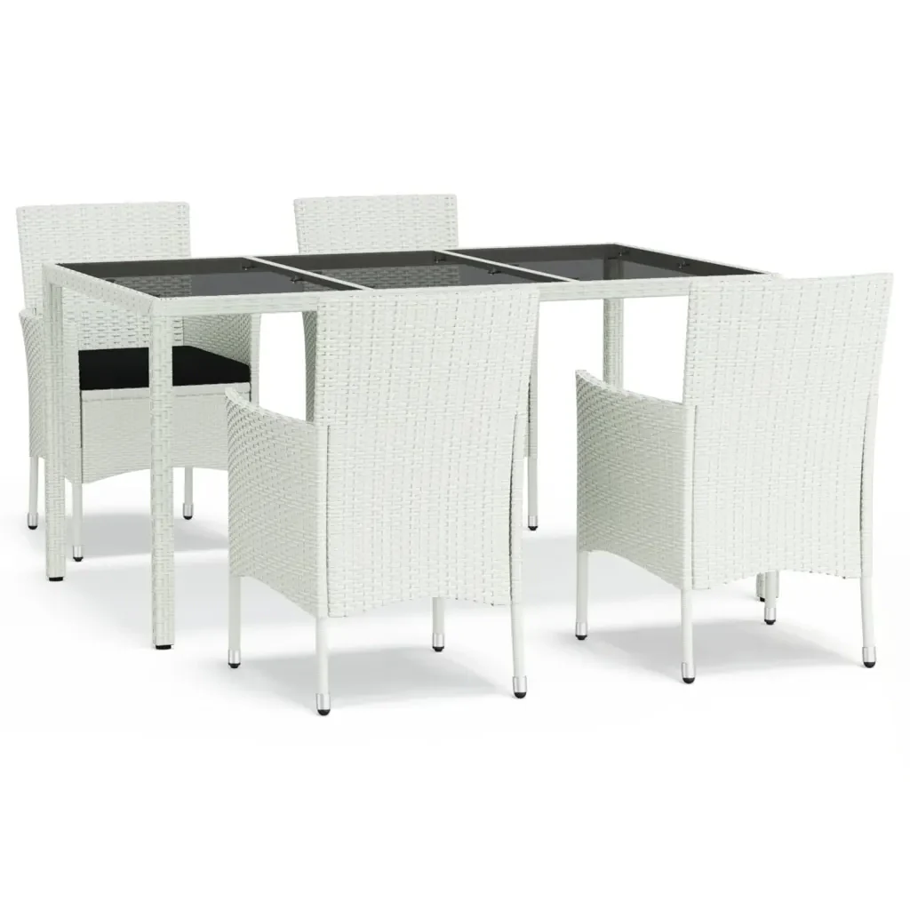 Set da Pranzo da Giardino 5 pz con Cuscini in Polyrattan Bianco 3187342 - Image 2