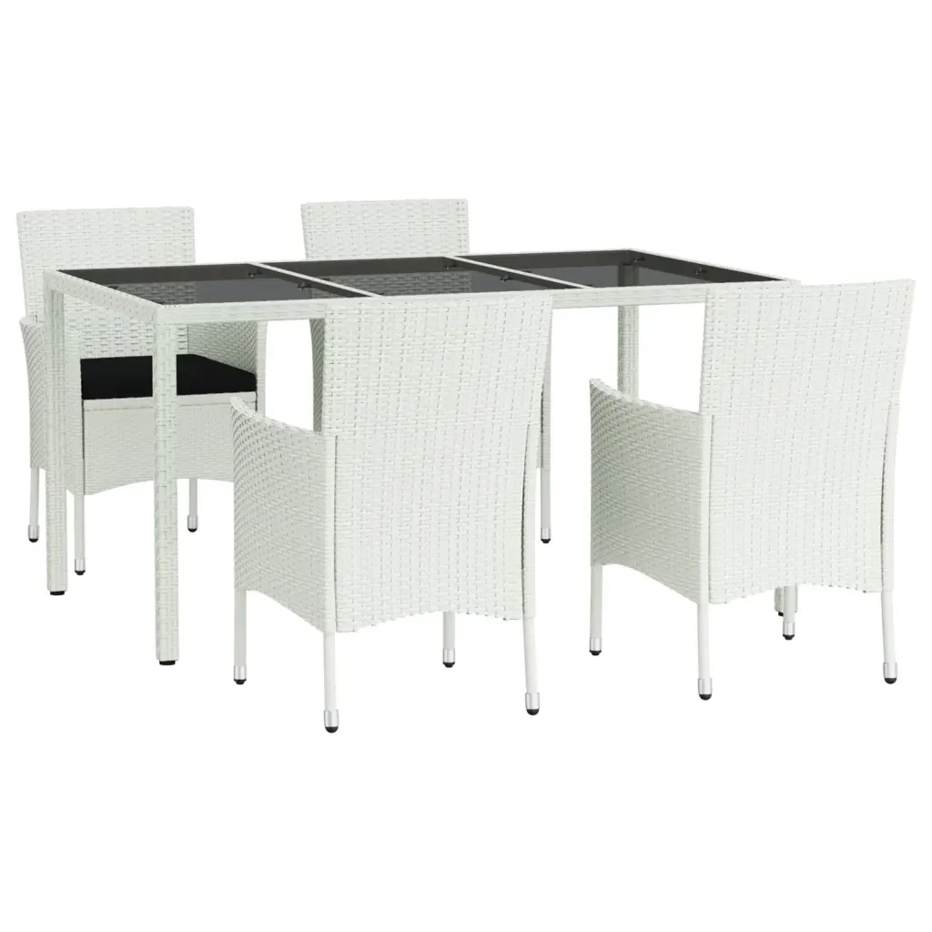 Set da Pranzo da Giardino 5 pz con Cuscini in Polyrattan Bianco 3187342 - Image 3