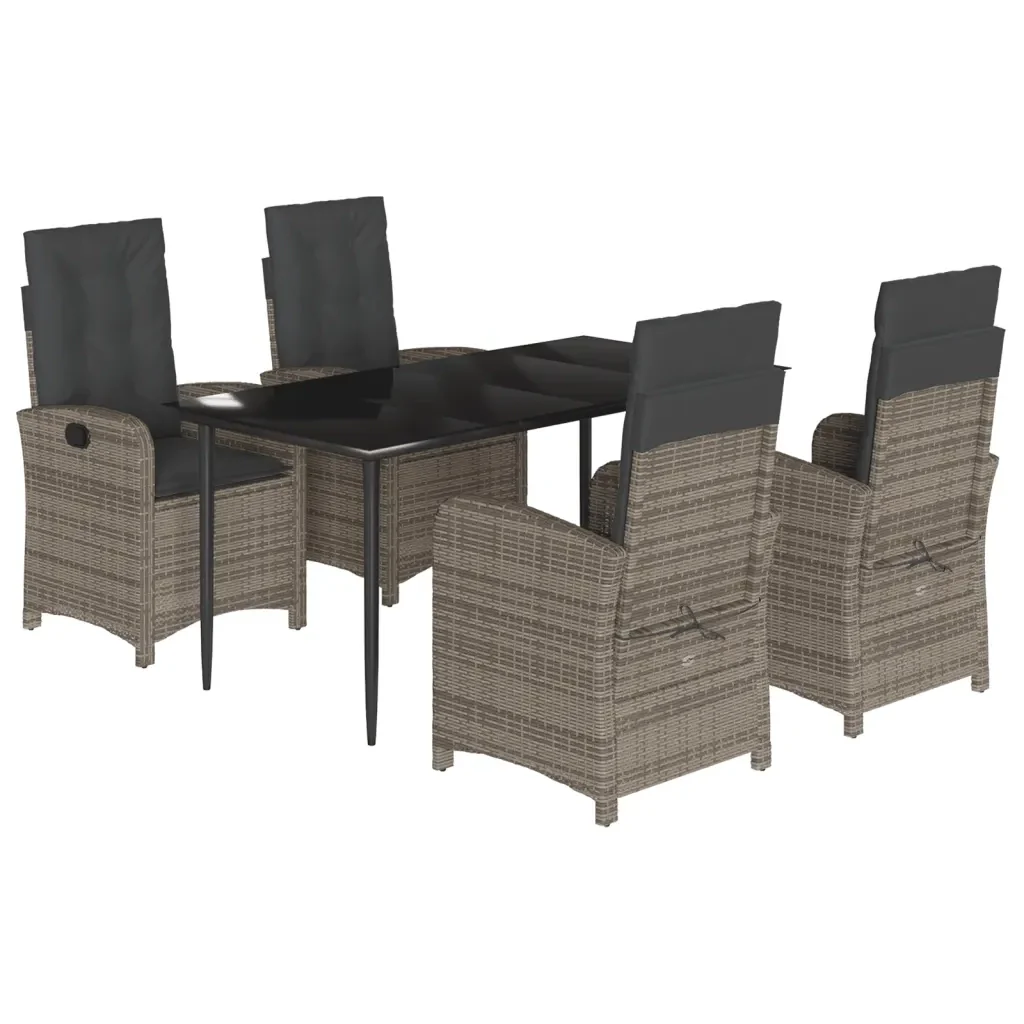 Set da Pranzo da Giardino 5 pz con Cuscini in Polyrattan Grigio 3212354 - Image 2