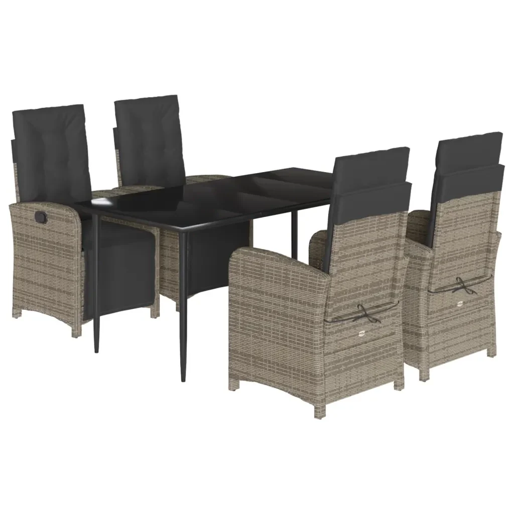 Set da Pranzo da Giardino 5 pz con Cuscini in Polyrattan Grigio 3212559 - Image 2