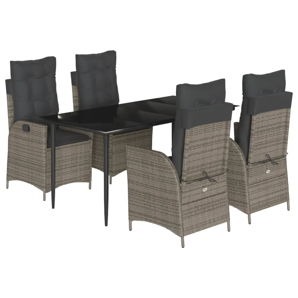Set da Pranzo da Giardino 5 pz con Cuscini in Polyrattan Grigio 3213218 - Image 2