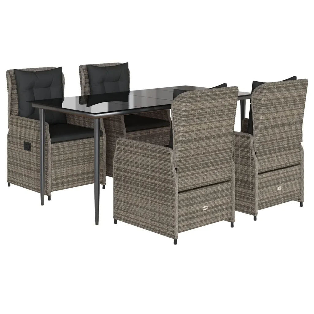 Set da Pranzo da Giardino 5 pz con Cuscini in Polyrattan Grigio 3262857 - Image 2