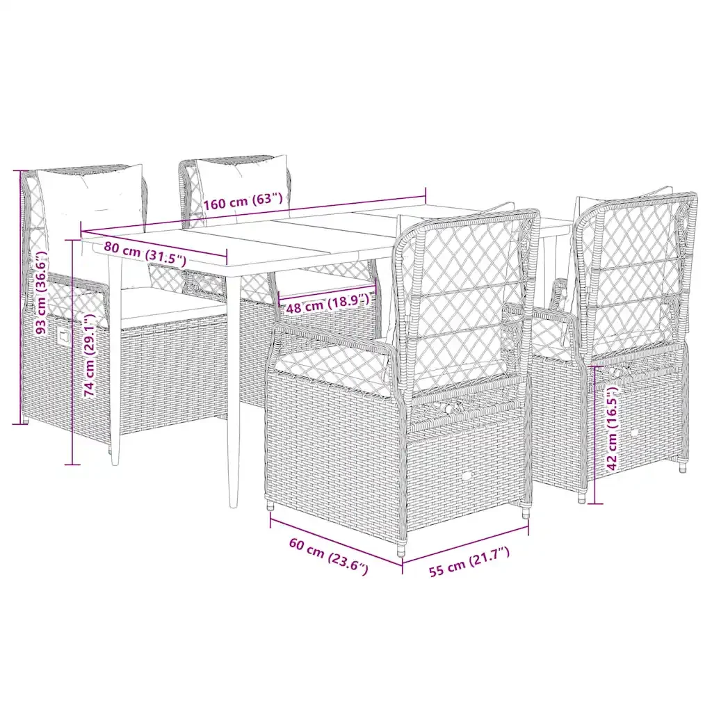 Set da Pranzo da Giardino 5 pz con Cuscini in Polyrattan Grigio 3262988 - Image 8