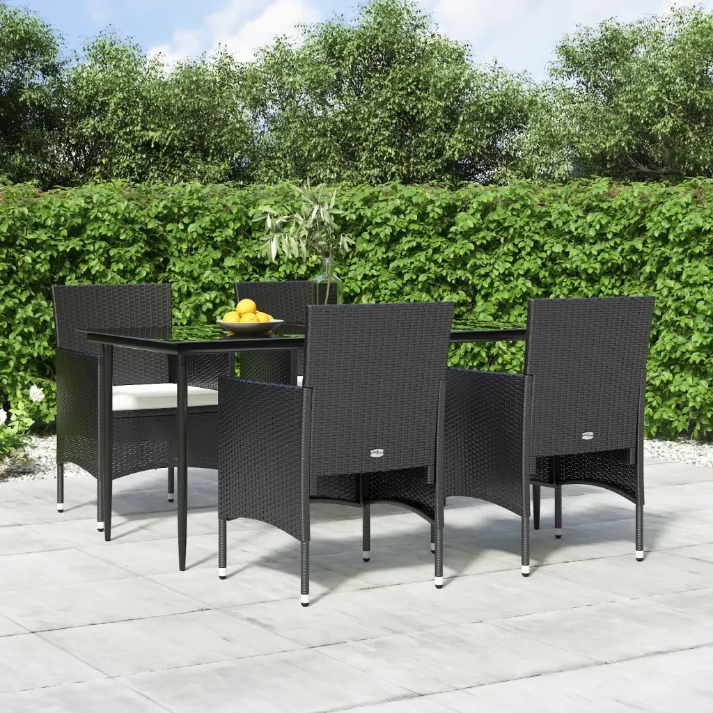 Set da Pranzo da Giardino 5 pz con Cuscini Nero 3156616