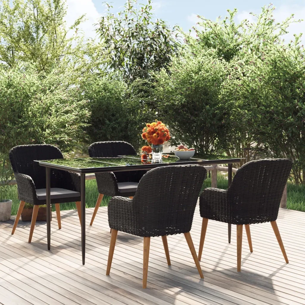 Set da Pranzo da Giardino 5 pz con Cuscini Nero 3156726