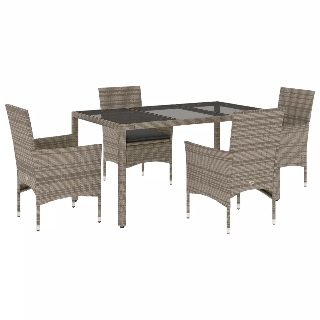 Set da Pranzo da Giardino 5 pz con Cuscini Polyrattan e Vetro - Image 2