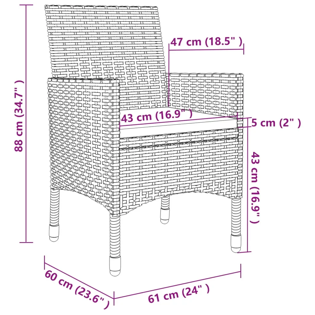 Set da Pranzo da Giardino 5 pz con Cuscini Polyrattan e Vetro 3099699 - Image 7
