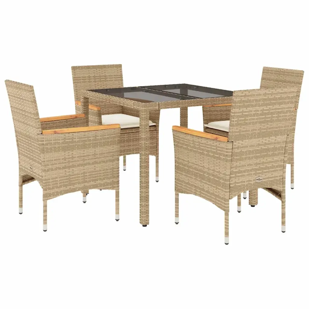 Set da Pranzo da Giardino 5 pz con Cuscini Polyrattan e Vetro - Image 2