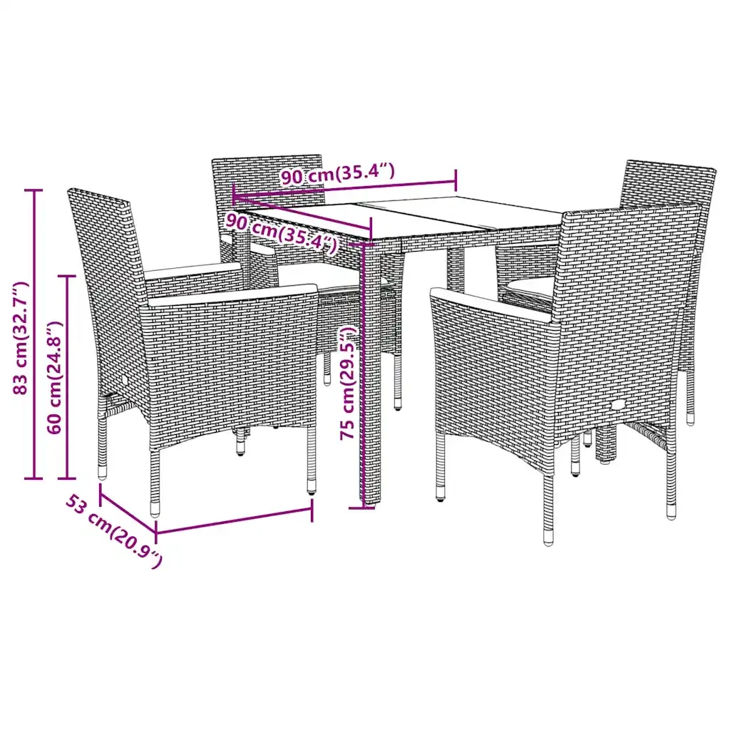 Set da Pranzo da Giardino 5 pz con Cuscini Polyrattan e Vetro - Image 6