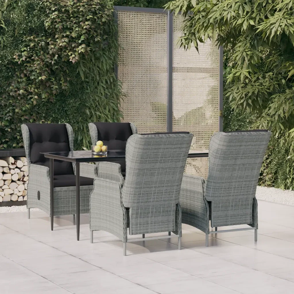 Set da Pranzo da Giardino 5 pz Grigio Chiaro in Polyrattan 3156806