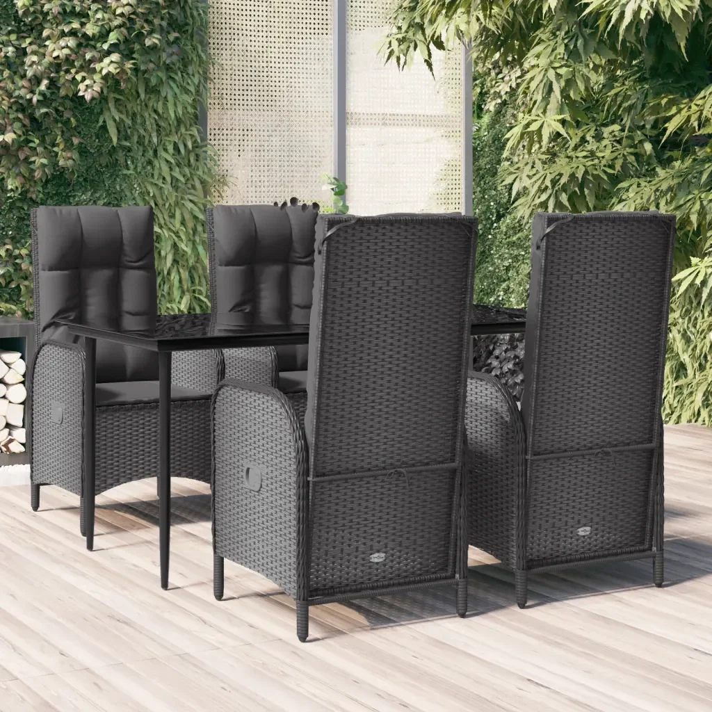 Set da Pranzo da Giardino 5 pz Nero con Cuscini in Polyrattan 3185171