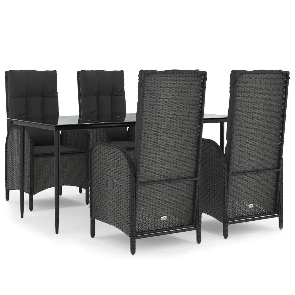 Set da Pranzo da Giardino 5 pz Nero con Cuscini in Polyrattan 3185171 - Image 2