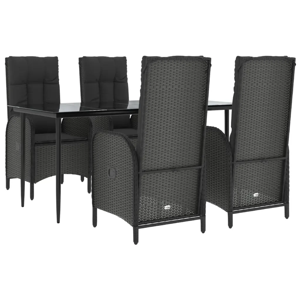Set da Pranzo da Giardino 5 pz Nero con Cuscini in Polyrattan 3185171 - Image 3